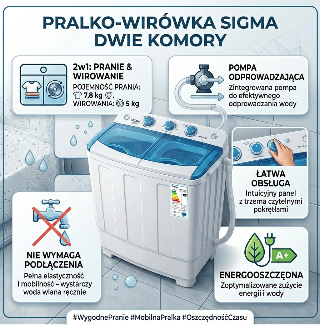 Pralko wirówka z pompą 2 komory 7,8/5